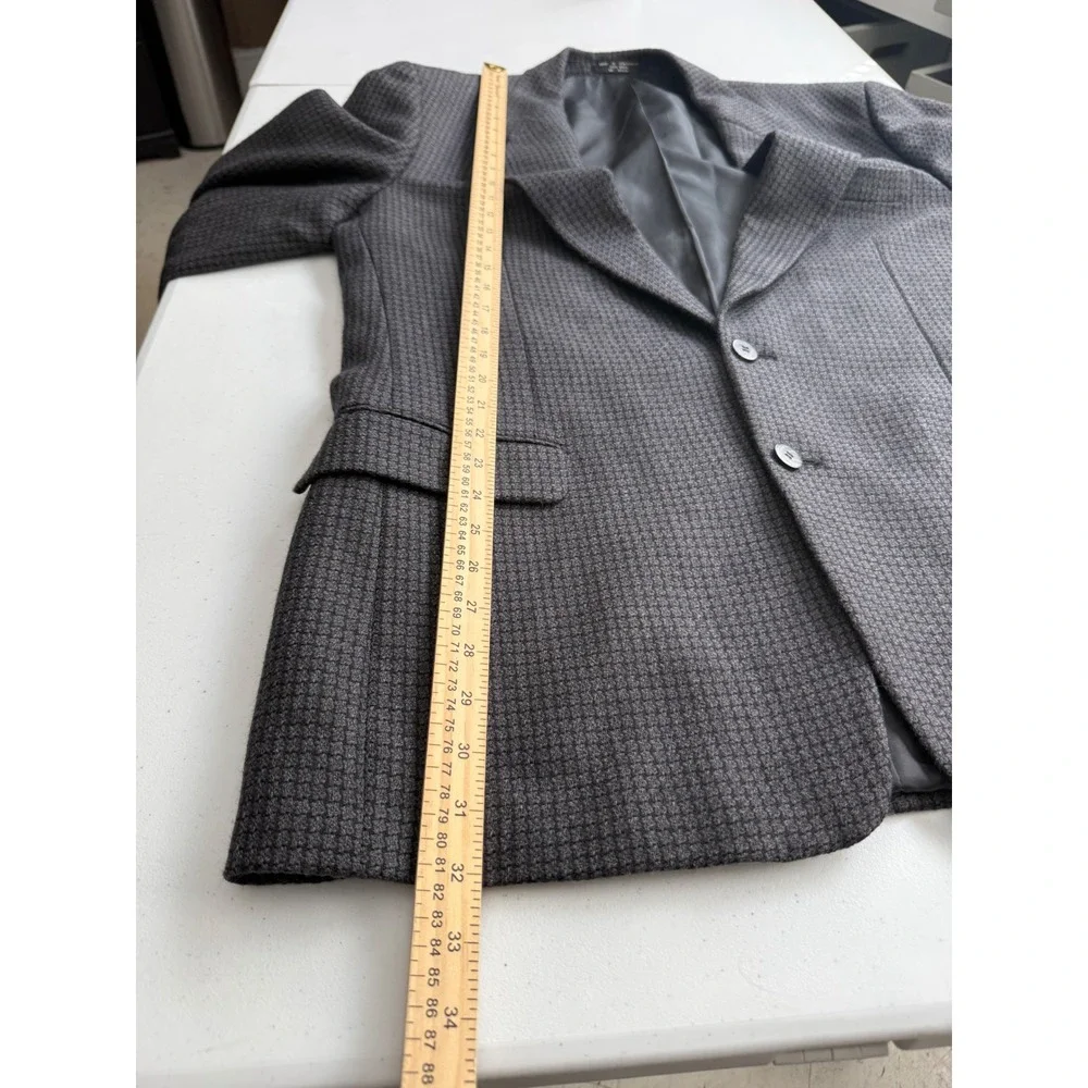 Albert Nipon Mens 42L Grey Wool Blazer Micro Check 2 Button Sport Coat Jacket